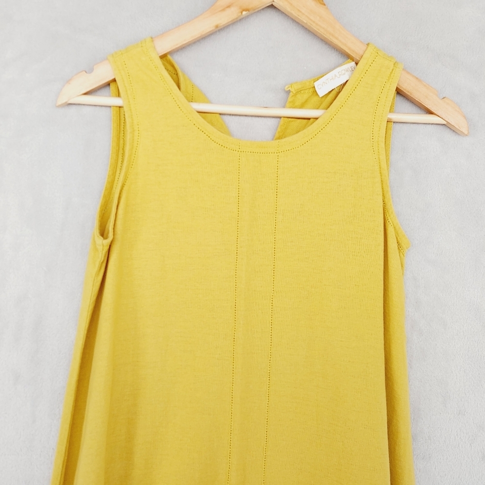 Cynthia Rowley Mustard Yellow Linen-Blend Asymmetrical Hem Dress P852 - Picture 2 of 7